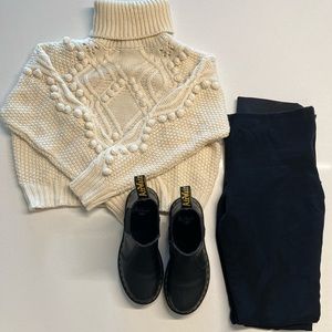 White knit turtle neck sweater